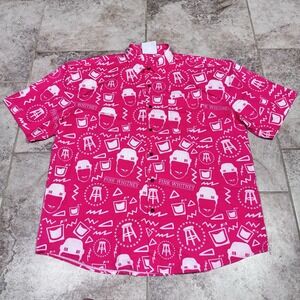 Barstool Sports Shirt Mens 2XL Pink Whitney All Over Print Hockey Button Up